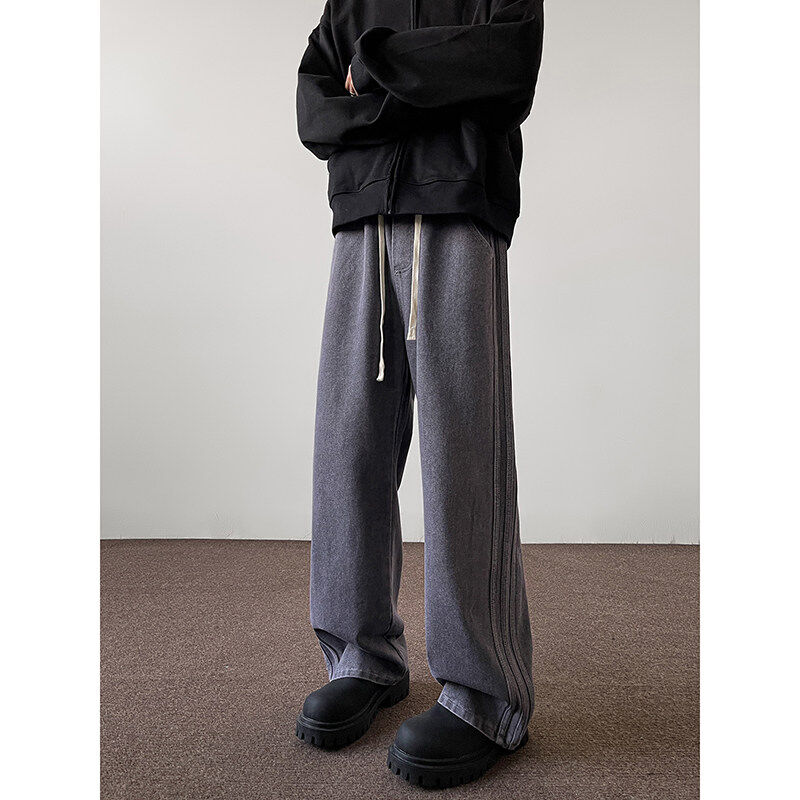 American style autumn simple new couple loose jeans straight pants casual trousers
