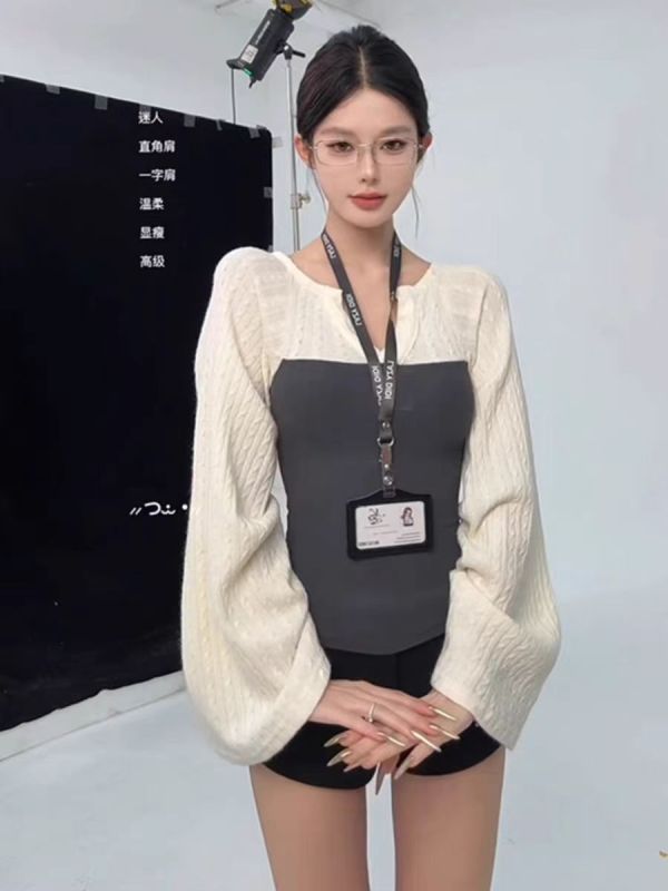 Large size fat mm design fake two-piece top for women's autumn and winter inner layering shirt M-4XL