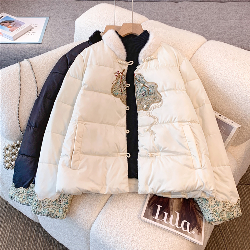 New Chinese style disc buckle down cotton coat for women 2024 winter new high-end jacquard short cotton coat loose jacket