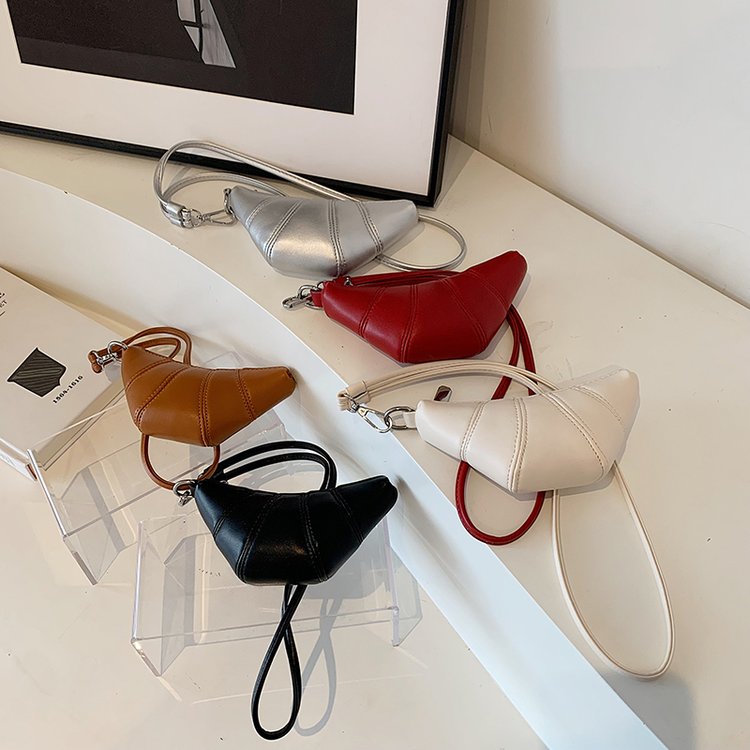 Hanger neck small coin key bag cute croissant design niche mini concave shape crossbody lipstick earphone bag