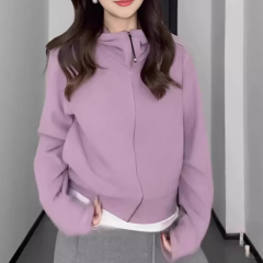 Large size velvet warm hooded sweatshirt for women 2024 new hot style autumn stand-up collar cardigan coat women's loose top