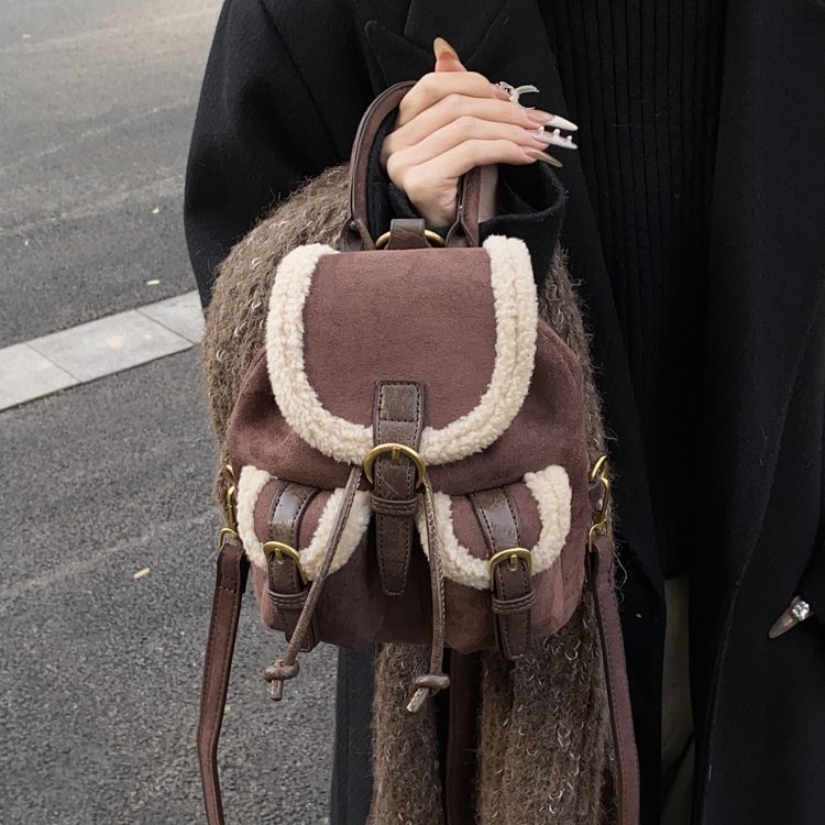 Autumn and winter retro small multi-pocket backpack Maillard trend hot style commuter fashion handheld tote bag for women