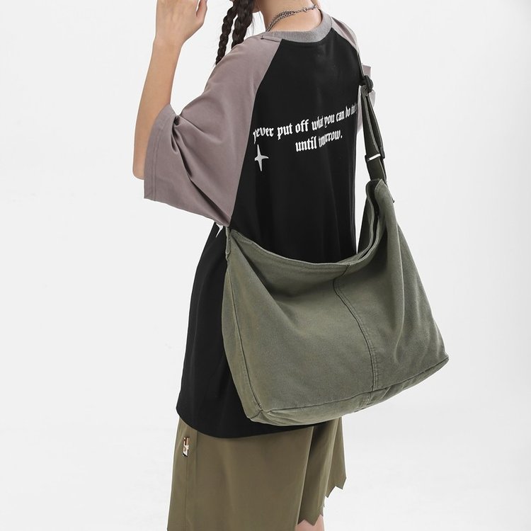 KO6M large capacity student retro crossbody bag canvas handbag shoulder bag backpack class bag commuter bag for men and women