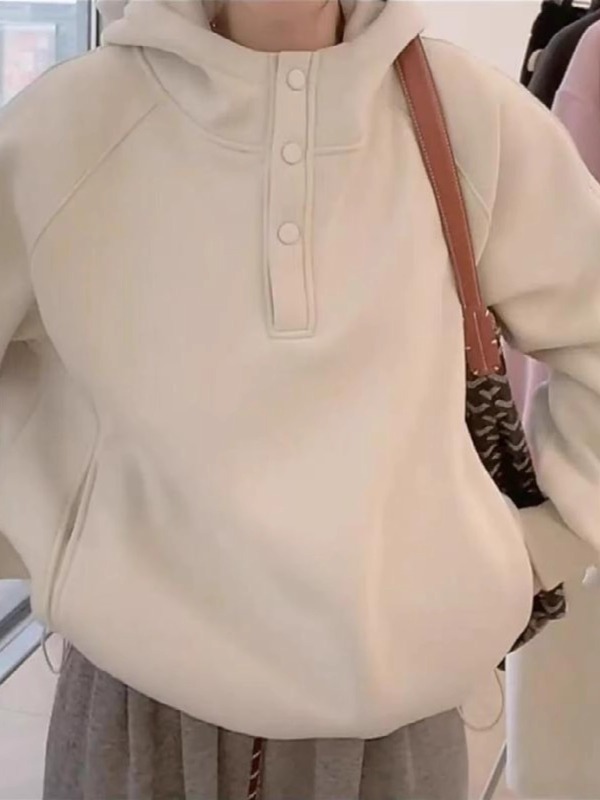 Warm and thickened hooded sweatshirt coat with velvet, autumn and winter large size fat mm loose slimming belly-covering versatile long-sleeved top