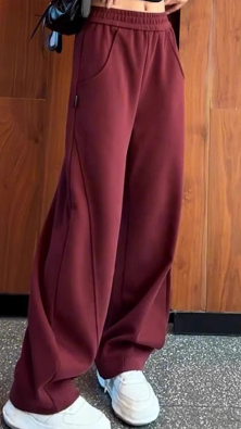 Black straight-leg sweatpants for women autumn and winter 2024 new velvet thickened banana pants high-waisted wide-leg pants versatile casual pants