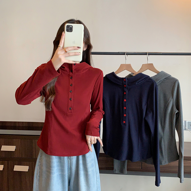 2024 new autumn and winter fat mm plus size women's casual versatile slimming half-open collar bottoming long-sleeved top
