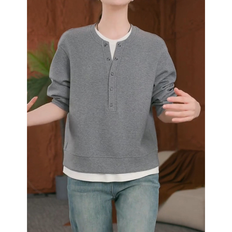 Loose fake two-piece women's sweatshirt 2024 autumn and winter new large size fat mm foreign style unique chic long-sleeved top