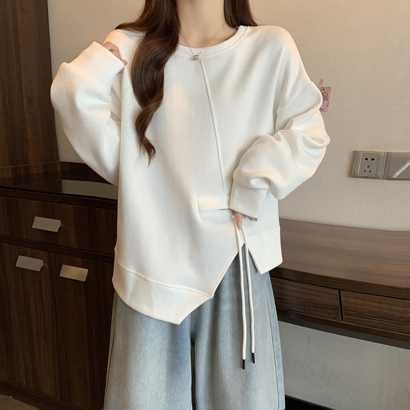 Plus size women's 2024 spring new style irregular fashion sweatshirt slightly fat mm versatile loose slim long-sleeved top