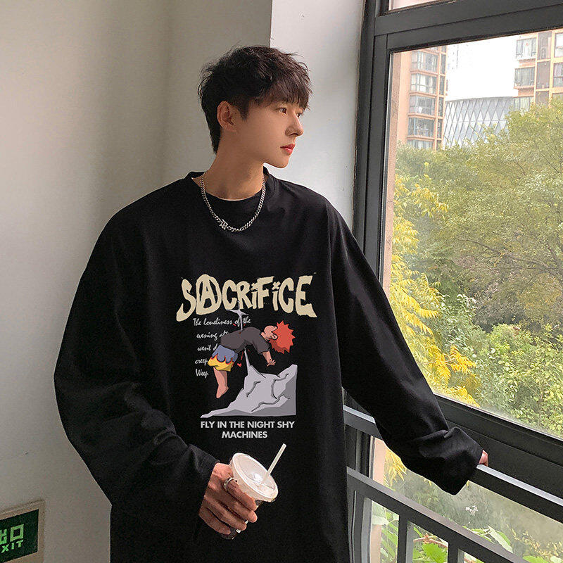 American retro printed short-sleeved T-shirt autumn new national fashion loose ins style couple tops