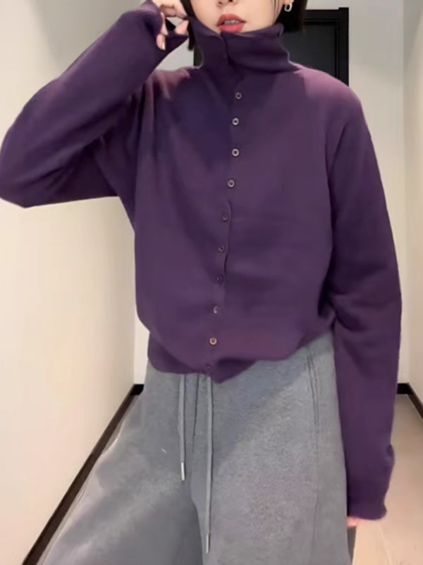 Large size high collar white purple sweater sweater for women in winter fat mm loose slimming inner bottoming outer top
