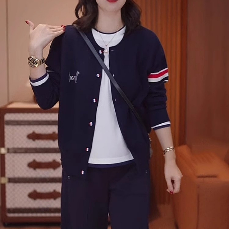 European Fashion Colorblock Striped Sweater Cardigan Jacket Women's 2024 Autumn Large Size Casual Popular Knitted Sweater Top