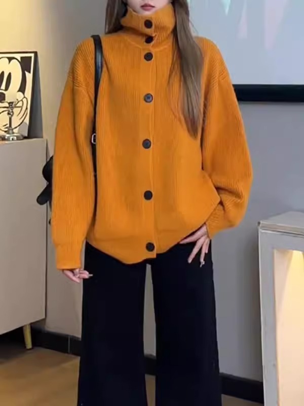 Plus size women's super good-looking turtleneck sweater coat autumn and winter new fat mm foreign style loose flesh-covering knitted cardigan top