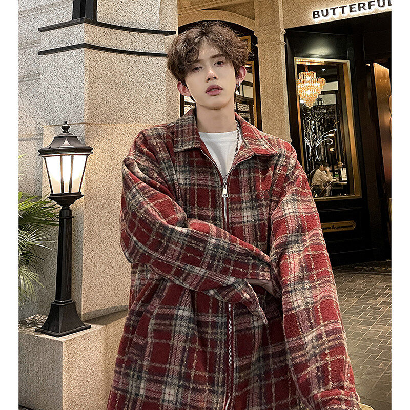 Boyish oversize jacket new Hong Kong style casual fashion plaid shirt
