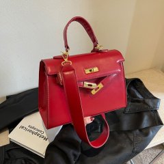 Litchi pattern Kelly bag for women 2024 new style high-end versatile portable small square bag Western style retro portable crossbody bag