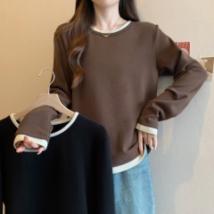 Fat MM large size autumn and winter Austrian velvet thickened warm and versatile color matching bottoming long-sleeved loose slimming T-shirt