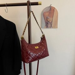 Xiaoxiangfeng Genuine Leather Armpit Tote Bag for Women 2024 Autumn and Winter New Trendy High-end Diamond Chain Shoulder Crossbody Bag