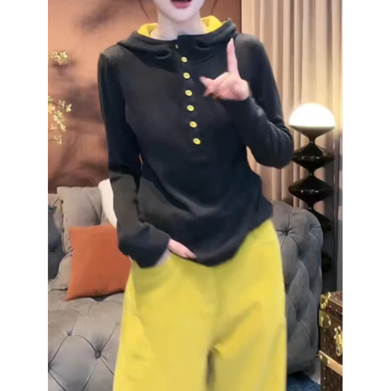 Velvet warm hooded sweatshirt long-sleeved 2024 autumn large size fat mm slimming unique unique top bottoming shirt