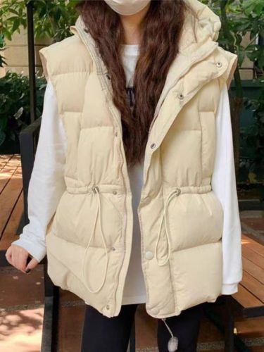 Fashionable down cotton coat, cotton coat and vest for women, 2024 winter loose hooded vest, western style thickened waistcoat