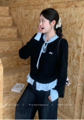 Sakurajima High School Autumn and Winter Stitched Fake Two-piece Tops Slimming Bottoming