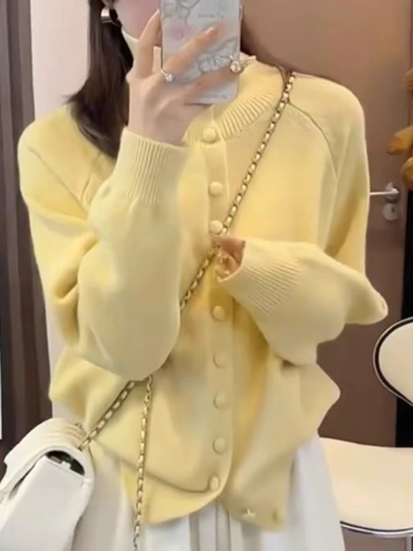 High collar knitted cardigan sweater jacket for women 2024 winter new large size fat mm lazy style warm top