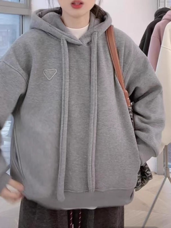 Korean style velvet thickened hooded sweatshirt plus size women's 2024 autumn and winter new style fat mm fashion loose long-sleeved top