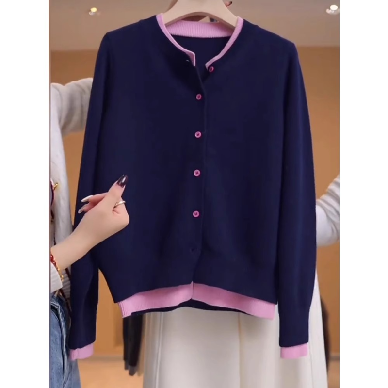 Large size fake two-piece knitted cardigan sweater 2024 new autumn fat mm high-end fashion slim long-sleeved top
