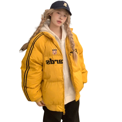 American retro high street striped sleeve cotton coat women's stand collar loose cotton jacket winter bread coat