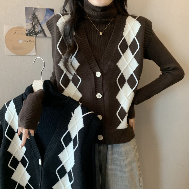 New autumn and winter plus size women's fat mm high collar inner bottoming shirt knitted vest two-piece top