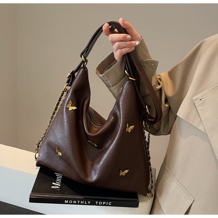 Autumn and winter Maillard butterfly bag for women 2024 new high-end retro commuter shoulder bag large capacity crossbody bag