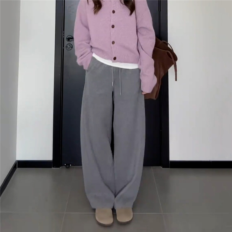 Large size drape plus velvet gray casual sickle pants for women in autumn and winter fat mm elastic waist pear-shaped figure slimming wide-leg pants