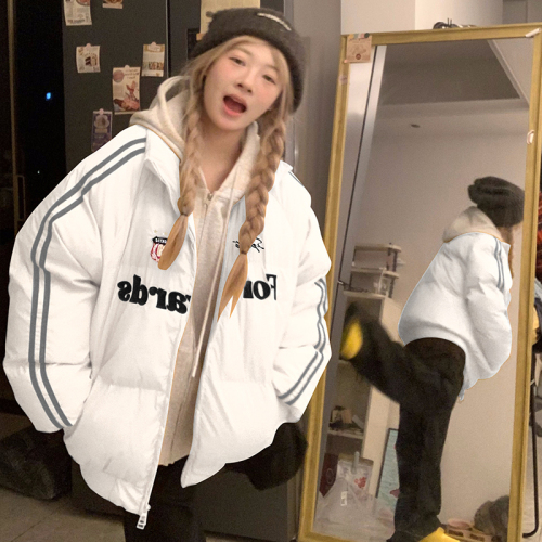 American retro high street striped sleeve cotton coat women's stand collar loose cotton jacket winter bread coat