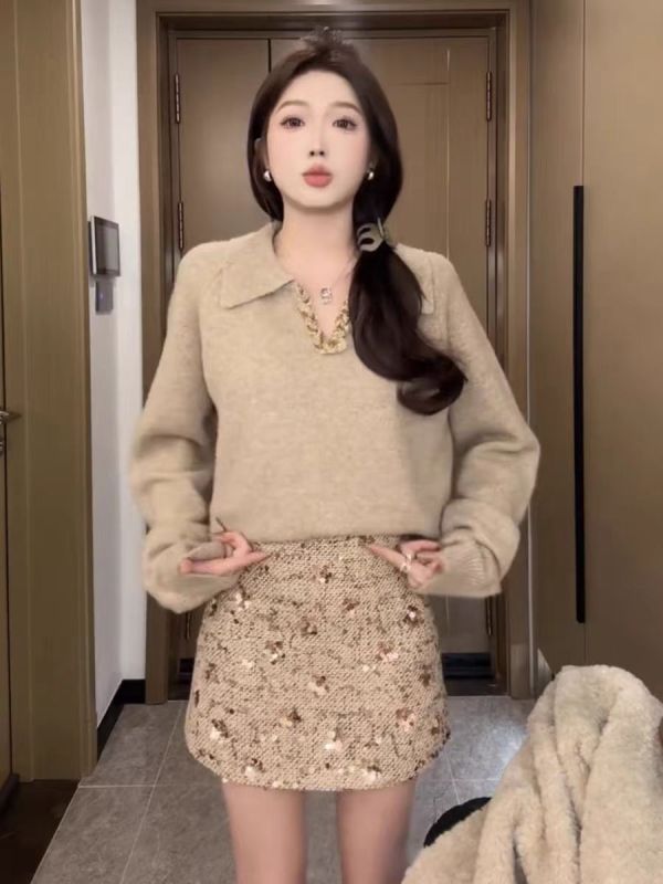 Large size fat mm sweater women's autumn and winter inner design small money style sweater top M-4XL