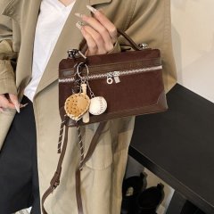 Lunch box portable small square bag for women 2024 autumn and winter new style trendy matte contrast color high-end practical single shoulder crossbody bag