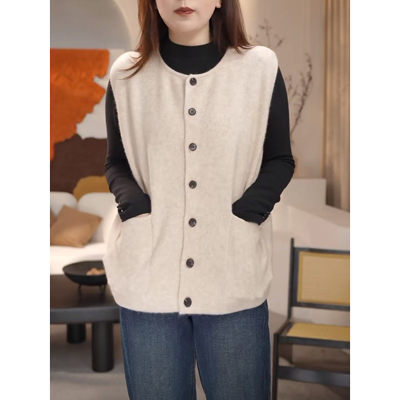 Plus size women's fat mm European retro sleeveless knitted vest outer wear autumn layered waistcoat vest top