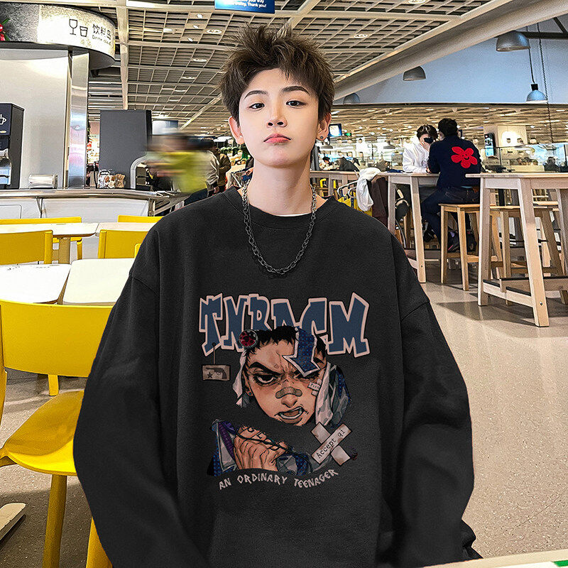 Pure cotton trendy brand loose trendy tops for couples new autumn men's long-sleeved T-shirts