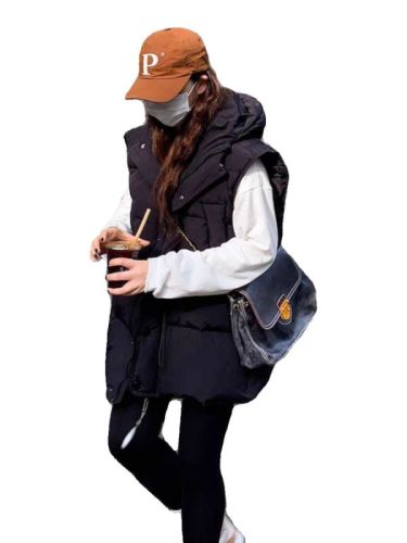 Fashionable down cotton coat, cotton coat and vest for women, 2024 winter loose hooded vest, western style thickened waistcoat