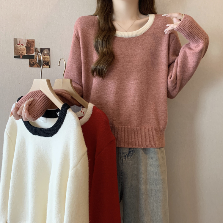 In stock ~ 200 pounds fat MM autumn and winter new loose contrasting color round neck raglan sleeves thick sweater sweater top