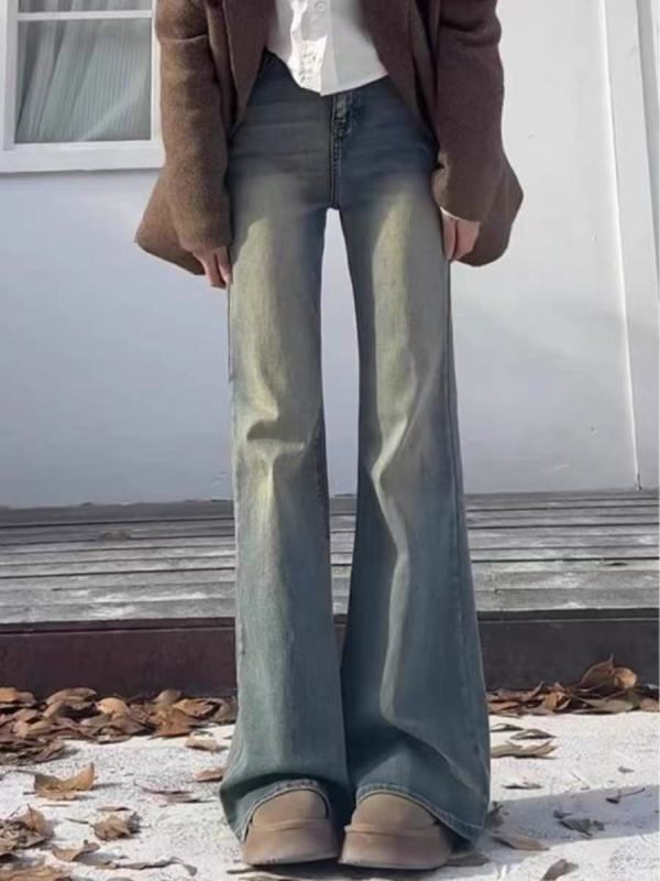2025 spring new style non-leg flared trousers plus size jeans women's high waist slimming slightly flared wide leg trousers