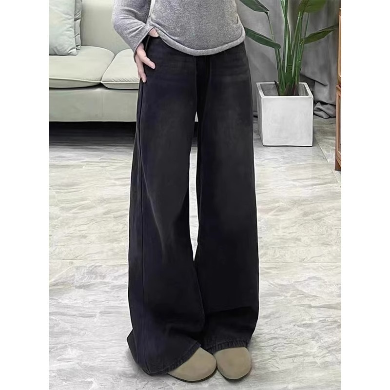 New autumn and winter velvet thickened jeans for women, loose and slim, large size fat MM casual trousers, high-waisted dad pants, trendy
