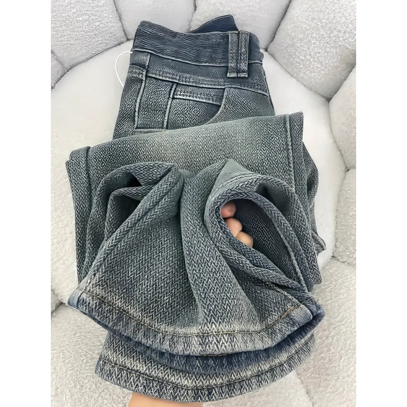 Winter and autumn retro starry sky pattern wheat ear straight jeans for women autumn new fat mm high waist loose wide leg pants for women