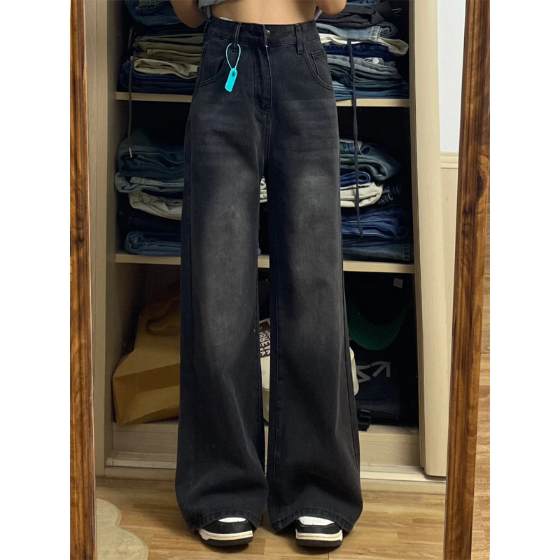 Pants women's large size fat mm small loose straight jeans 2024 new summer thin slim wide leg pants