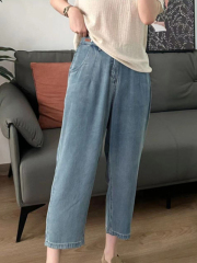 Women's plus size Tencel harem jeans summer high-waist slim ice silk drape nine-point straight wide-leg pants S-5XL