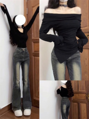 Autumn American high street micro-flared jeans 2024 new design straight narrow wide-leg pants