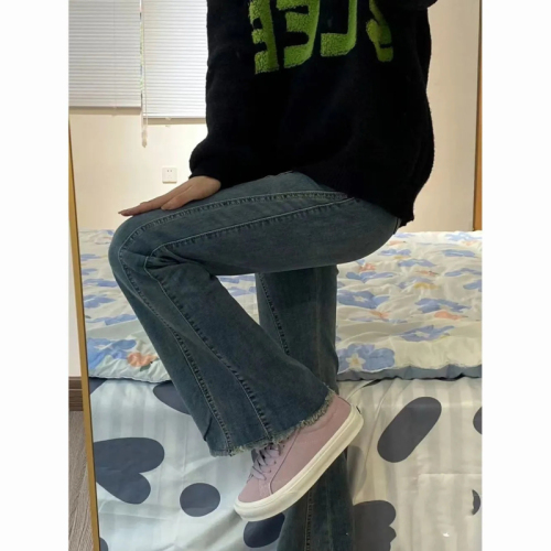 American high street vibe retro blue bootcut jeans for women 2024 new design high waist slim flared pants