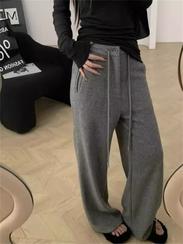 Already shipped This year's popular gray casual pants for women in autumn and winter new wide-leg pants slim plus velvet lazy sweatpants