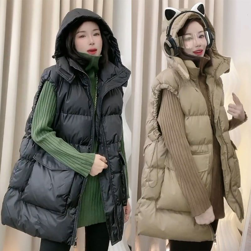 European goods 2024 new autumn and winter hooded vest for women Korean style outer vest fashionable waistcoat jacket