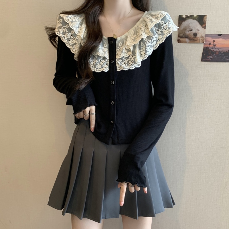Plus size fat mm autumn new style doll collar design niche tops age-reducing long-sleeved T-shirt bottoming shirt