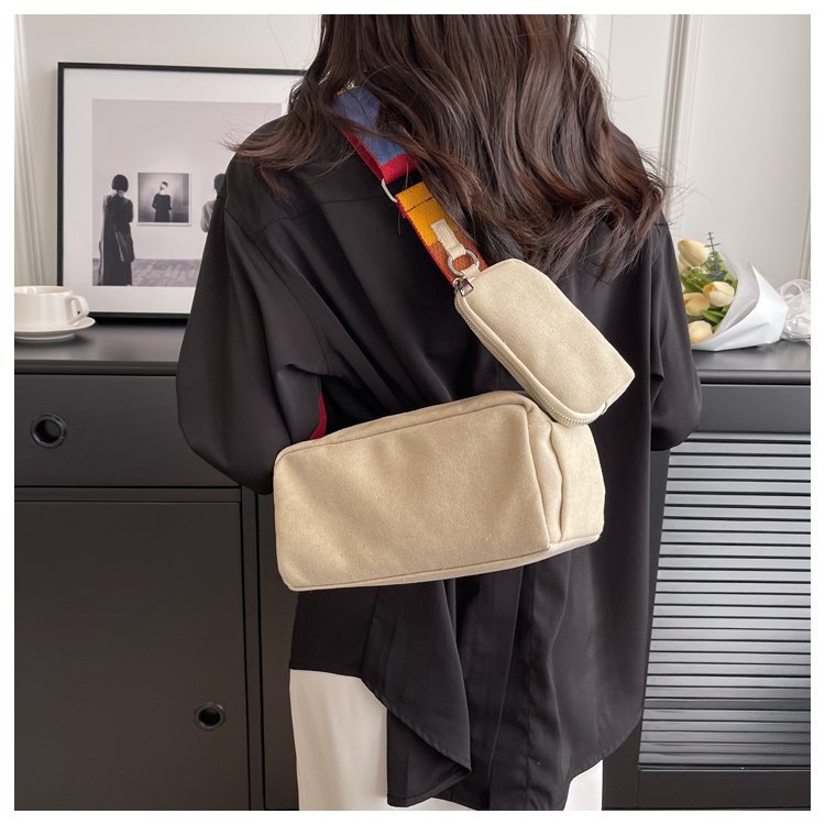Spring new canvas women's bag Korean style simple backpack colorful shoulder strap shoulder bag solid color retro bag
