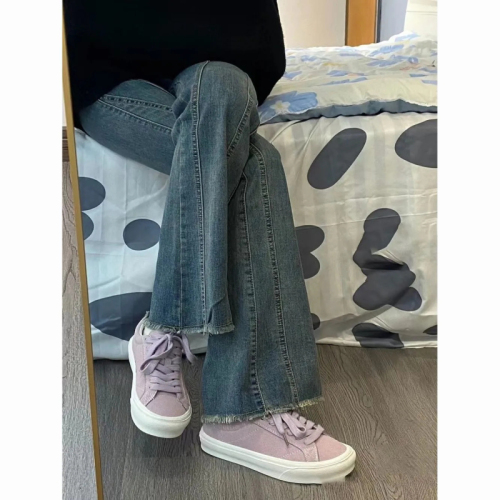 American high street vibe retro blue bootcut jeans for women 2024 new design high waist slim flared pants