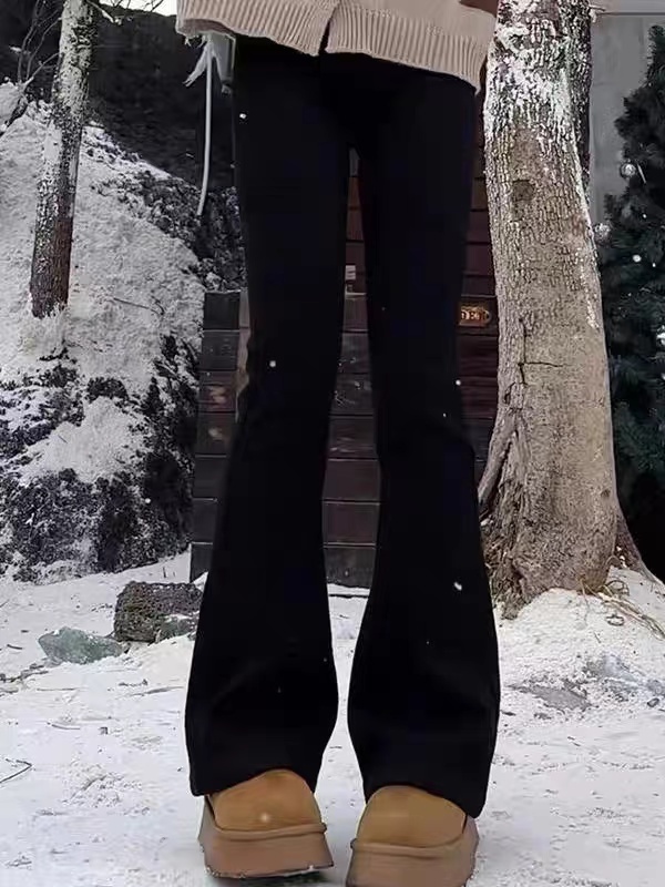 Autumn and winter plus velvet and thickened fat MM high-waisted slim-fit micro-flared wide-leg large-size stretch bell-bottom jeans for women